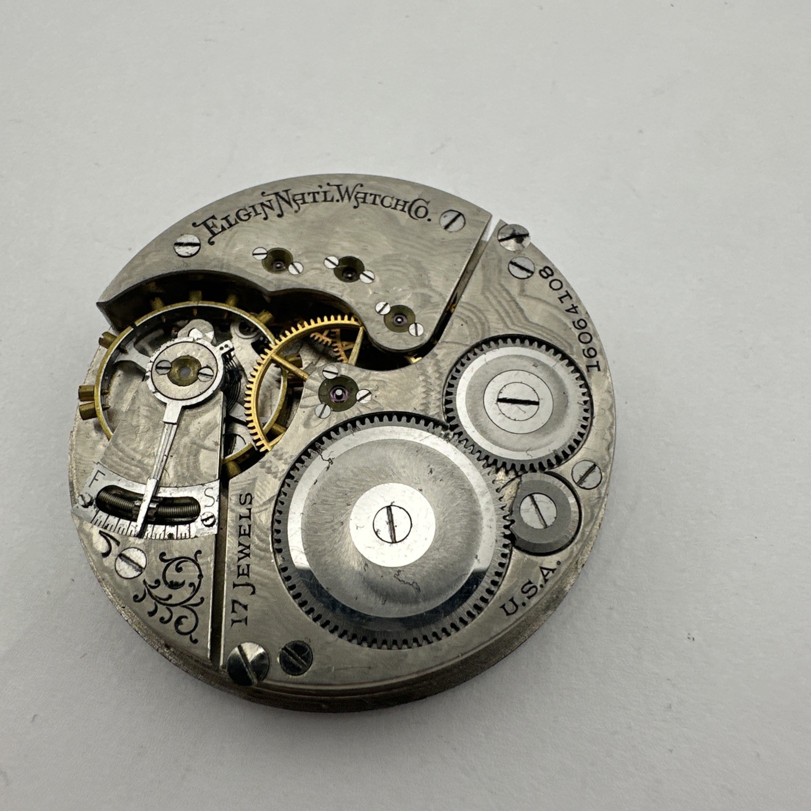 1912 ELGIN POCKET WATCH MOVEMENT 20836421 GRADE: 386 16s 17j For Parts