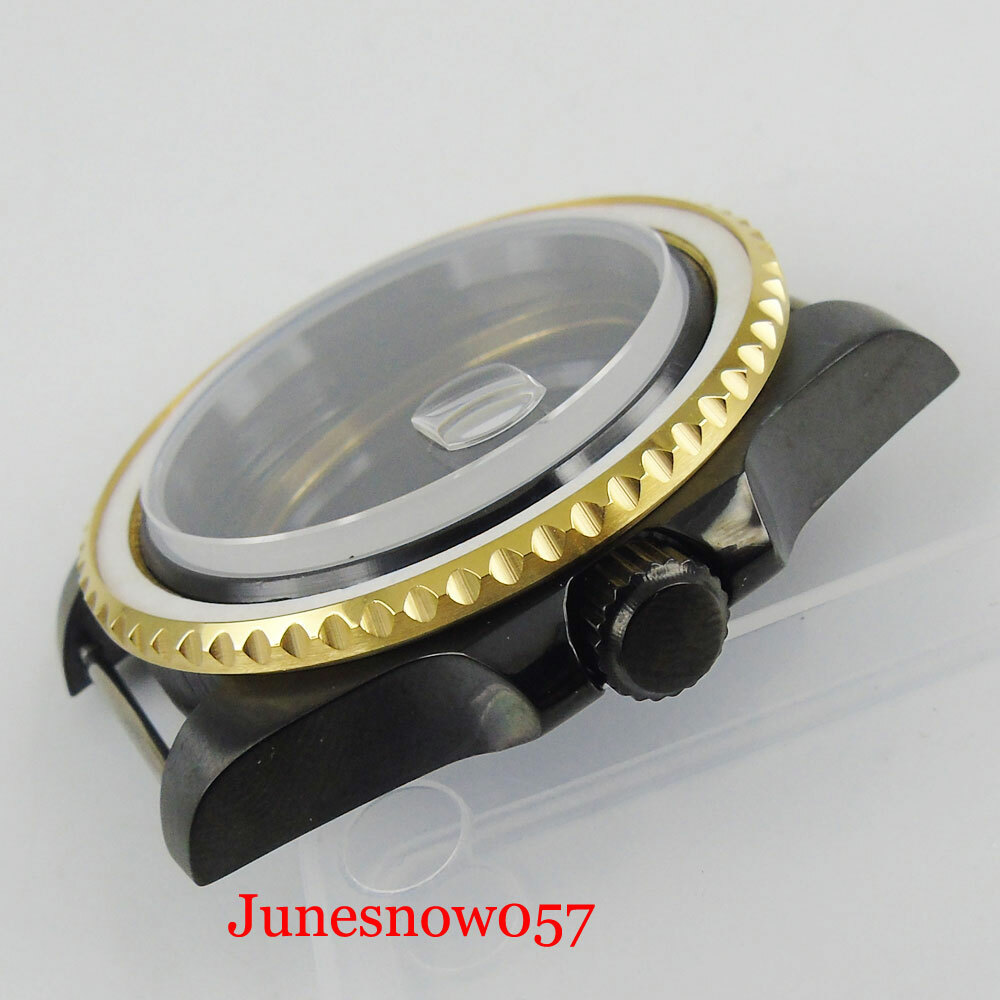 PVD Plated 40mm Watch Case with Sapphire Glass Fit MIYOTA Movement Gold Bezel