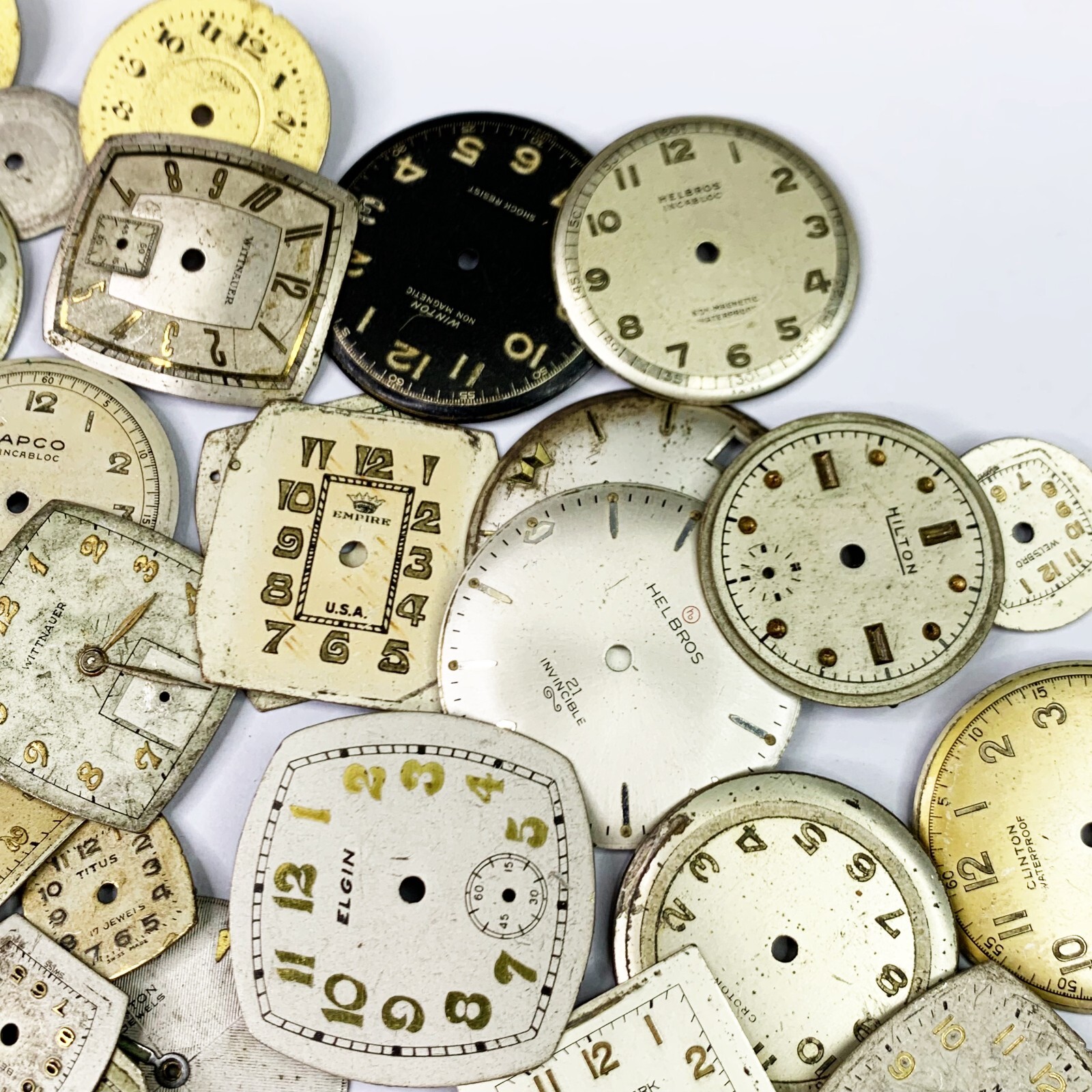 10 Distressed Watch Dials Art Deco Vtg Face Steampunk Part Watchmaker Repair Lot