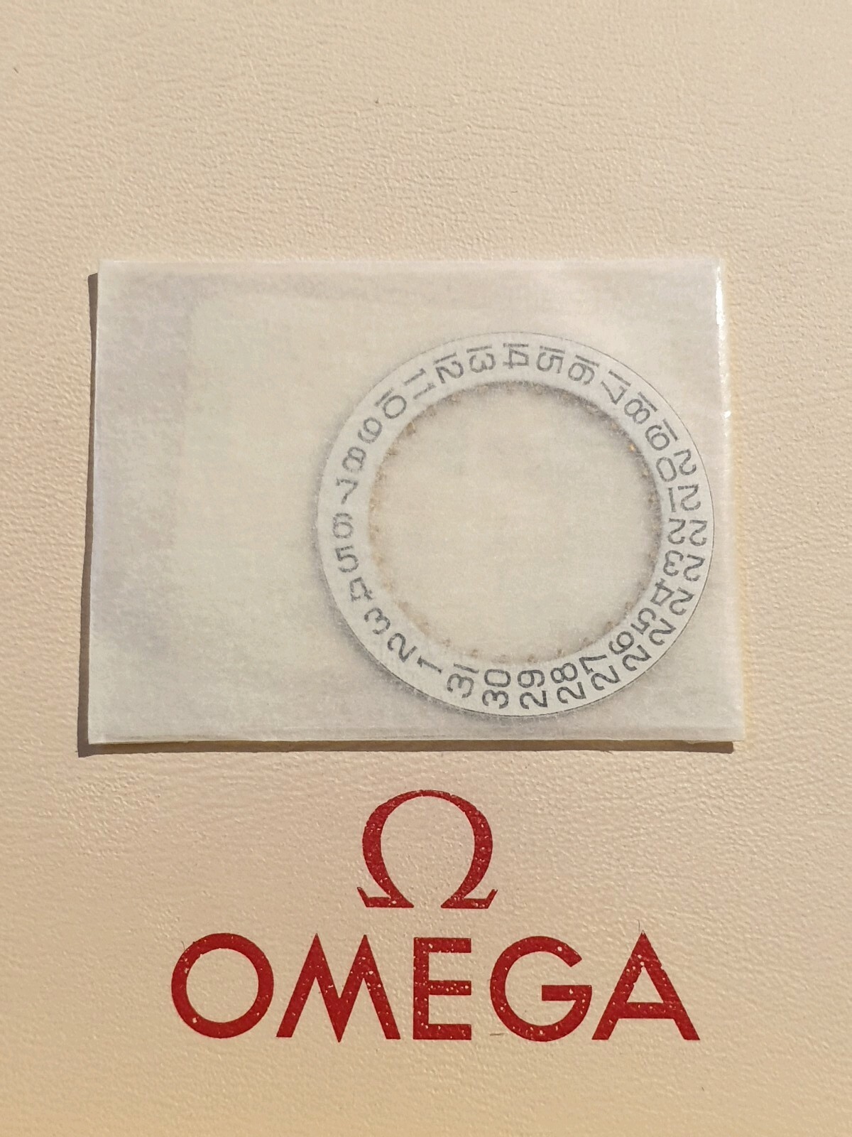 NOS Omega Calibre 930 – Date Ring, 9H, Domed, Black on White – Part No 930-1595A