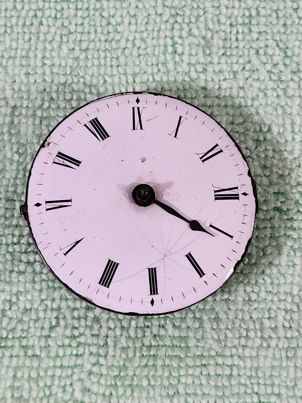 Antique 18thC Verge Fusee Pocket Watch Movement Porcelain Roman Dial