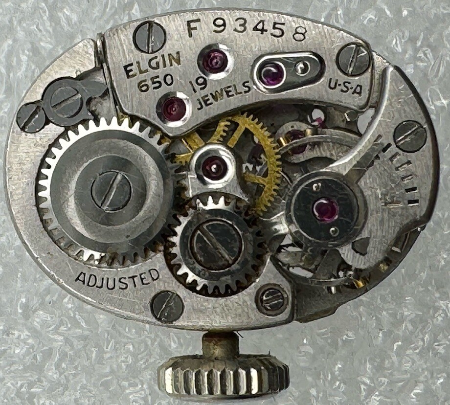 Watch Movement, Manual Wind, 19 Jewels, Elgin Cal. 650, Parts/ Repair