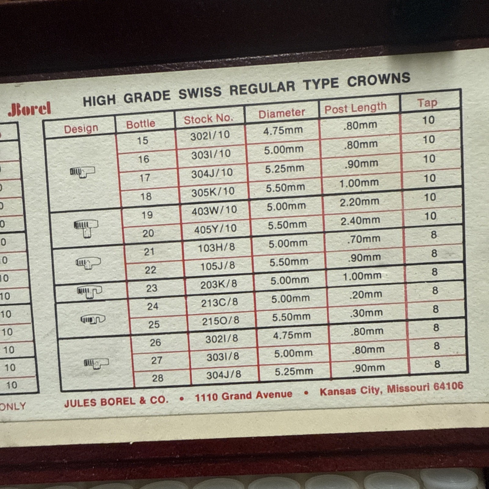 Borel Watch Crown Assortment Lot No 210 Box – Vintage High Grade Swiss Crowns