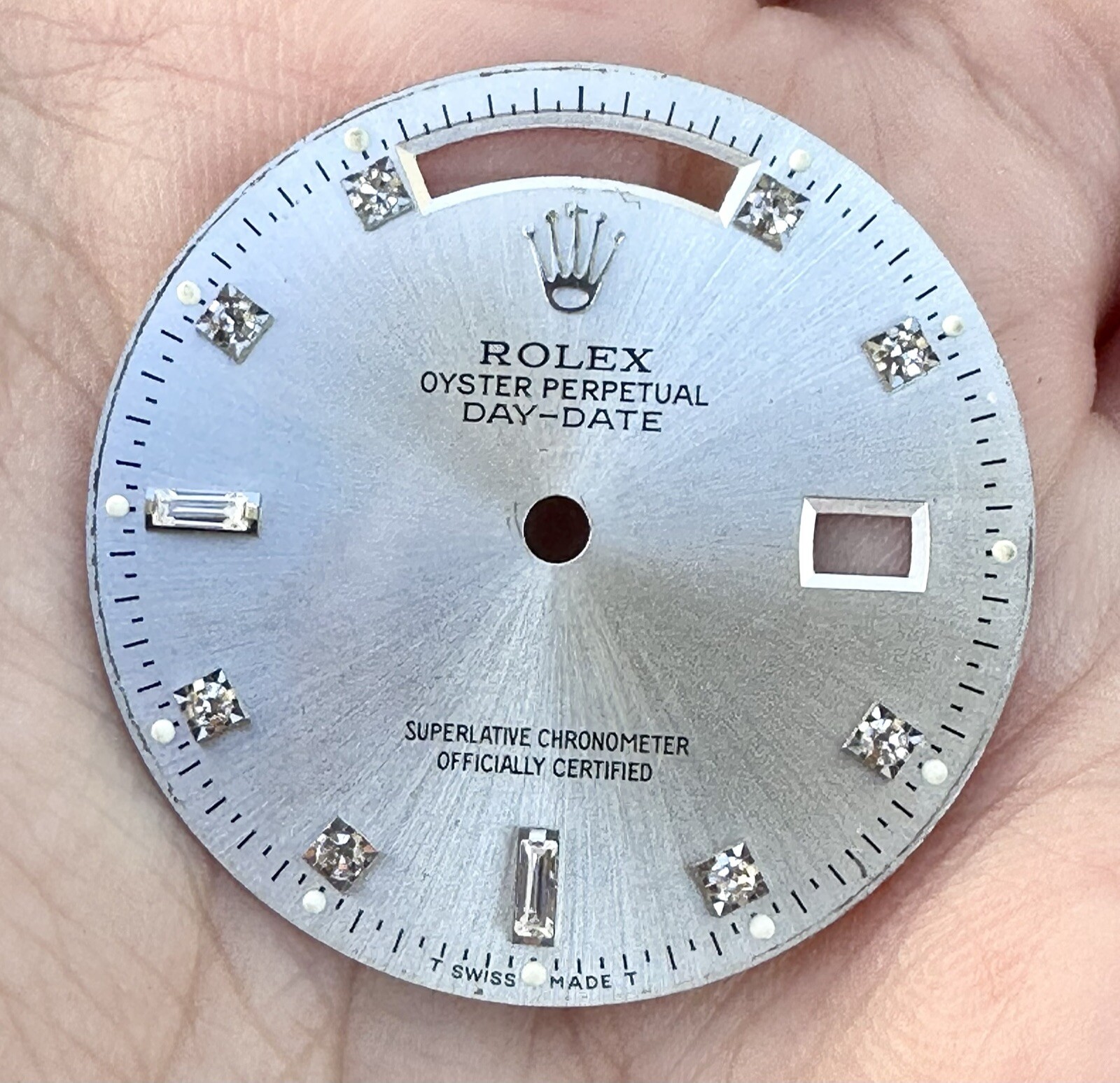 Original Rolex 36 Day-Date 18K White Gold Silver Dial & Baguette Diamonds