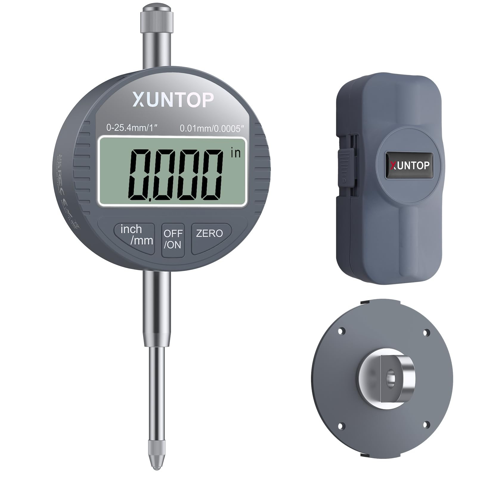 XUNTOP Digital Dial Indicator 1inch/0.0005inch LCD Display Electronic Dial Test