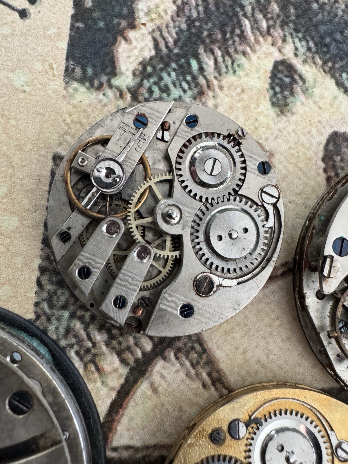 Lot Of 7 Antique Pocket Watch Movements With Porcelain Dials