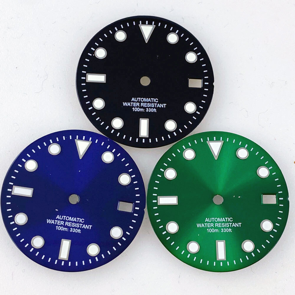 29mm Black Blue Green Luminescent Dial and Hands fit NH35 NH36 Movement