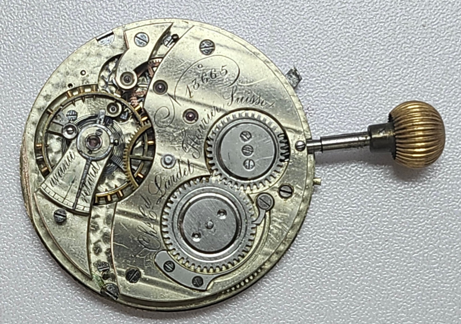 Antique Ch. Ed. Lardet Fleurier Swiss Pocket Watch Movement & Silver Floral Dial