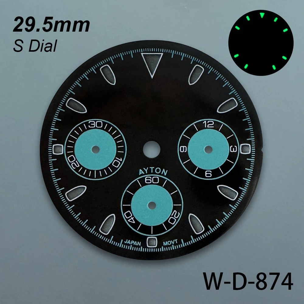 29.5mm Watch Dial For VK63 Movement Green Luminous Colorful Watchmaker Mod Parts