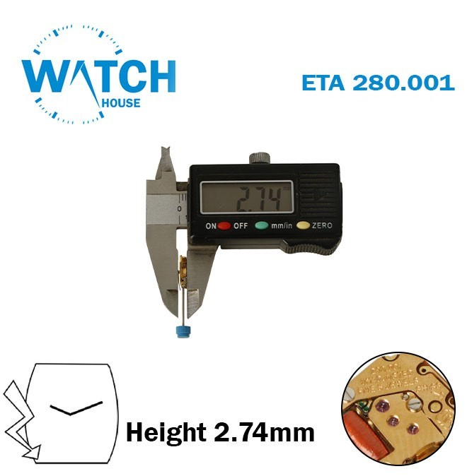 ETA 280.001 Swiss Made Watch Movement, 2 Hands, H:2.74mm.