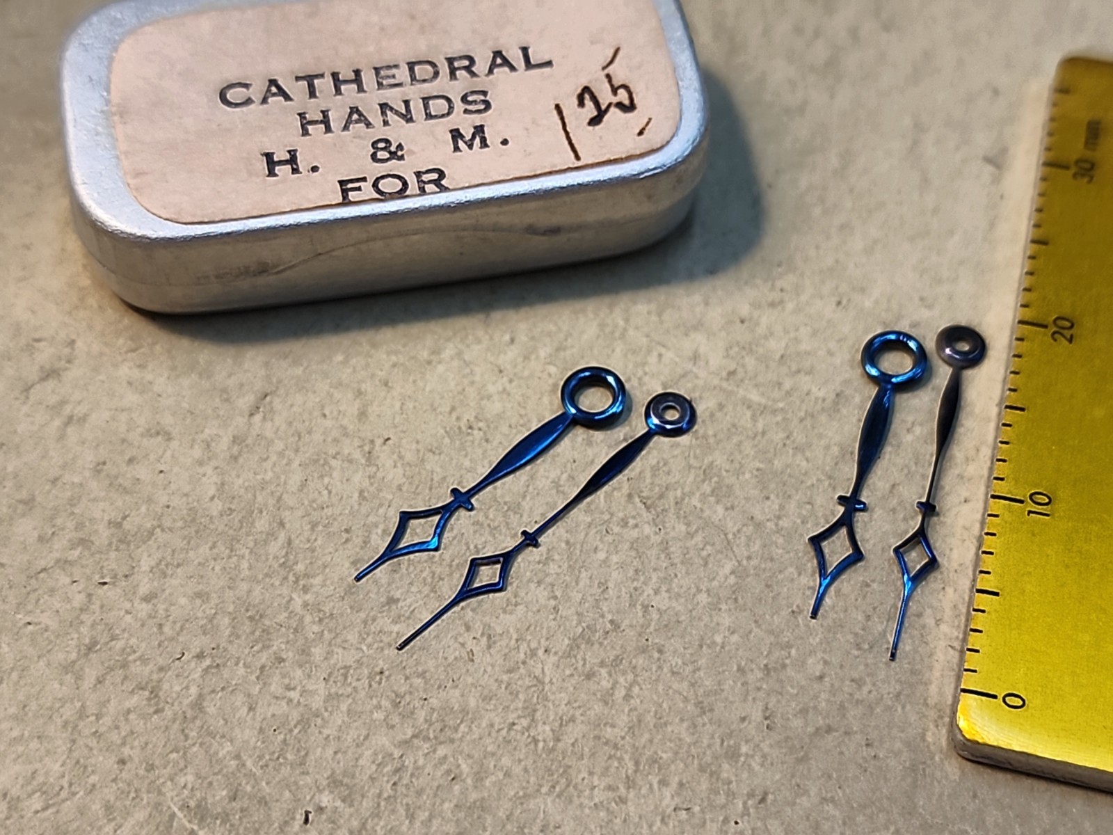 2 Sets Of Vintage NOS Hampden 12 Size Pocket Watch Blue Cathedral Hands-180/90