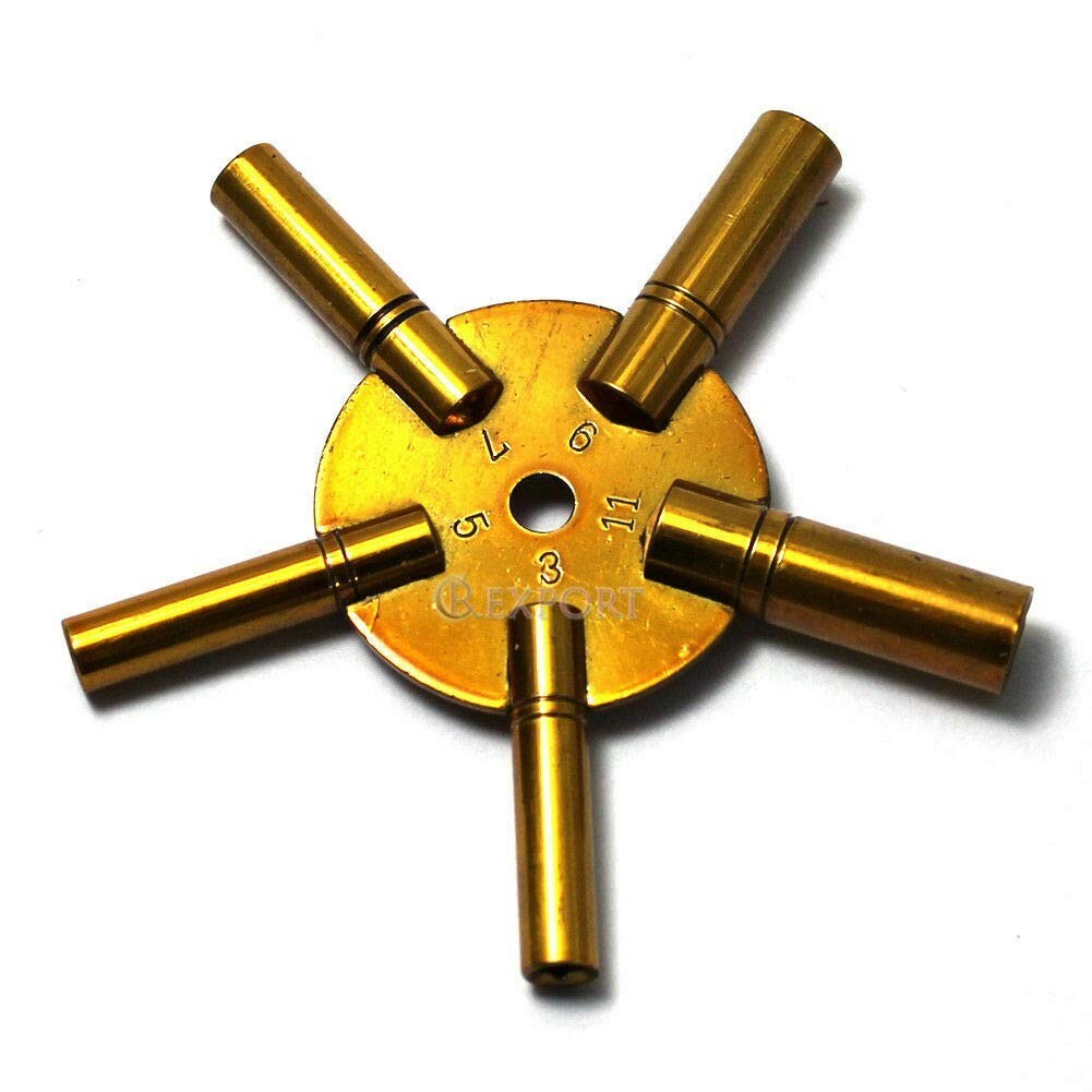 ATAR Clock Winder Winding Key BRASS ODD Numbers NEW Mantle Clock 5 Prong ATCW2