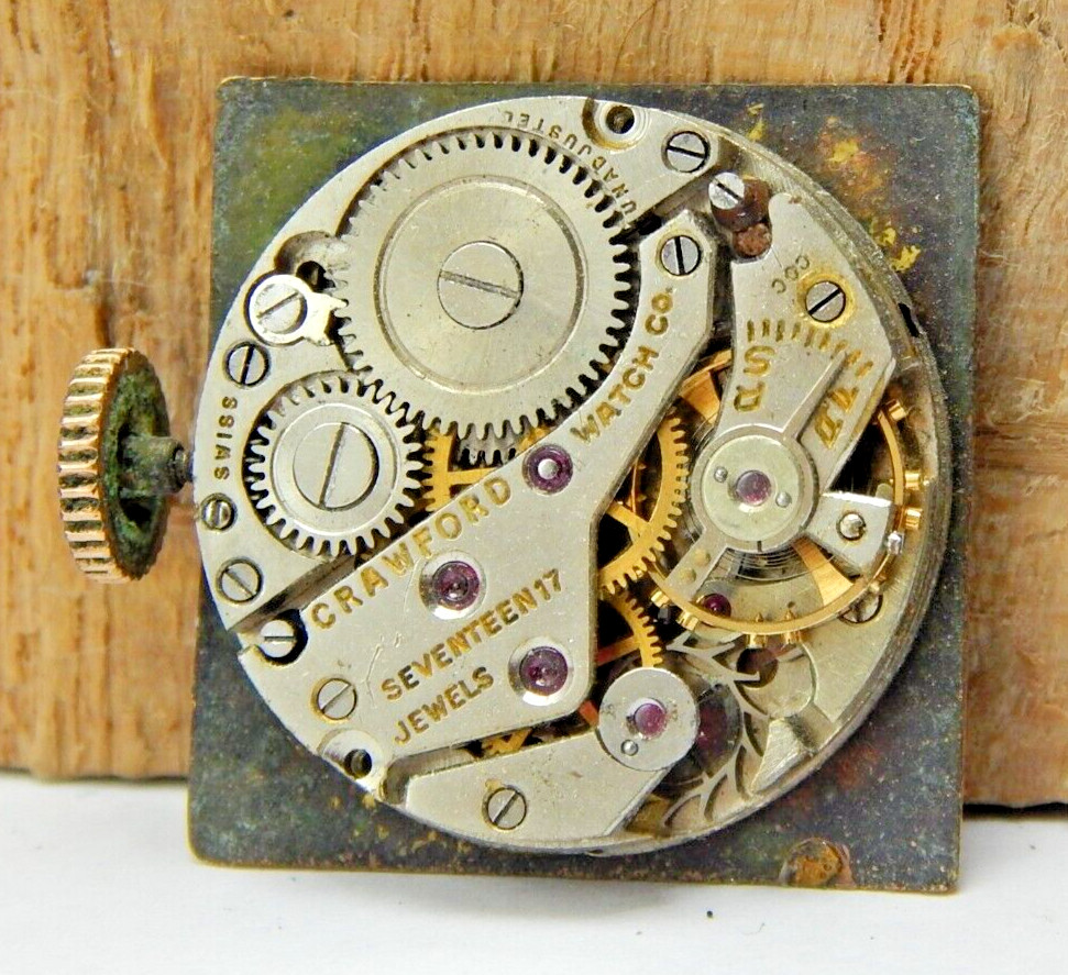 Vintage Crawford 17 jewel men’s wrist watch movement good balance with dial