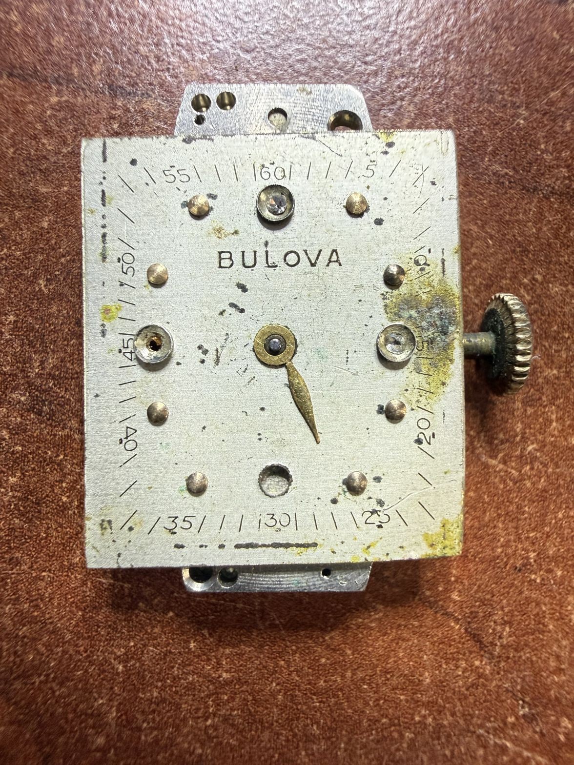 Bulova 4AF 7 Jewels Rectangular Movement Dot Markers Partial Hands Parts