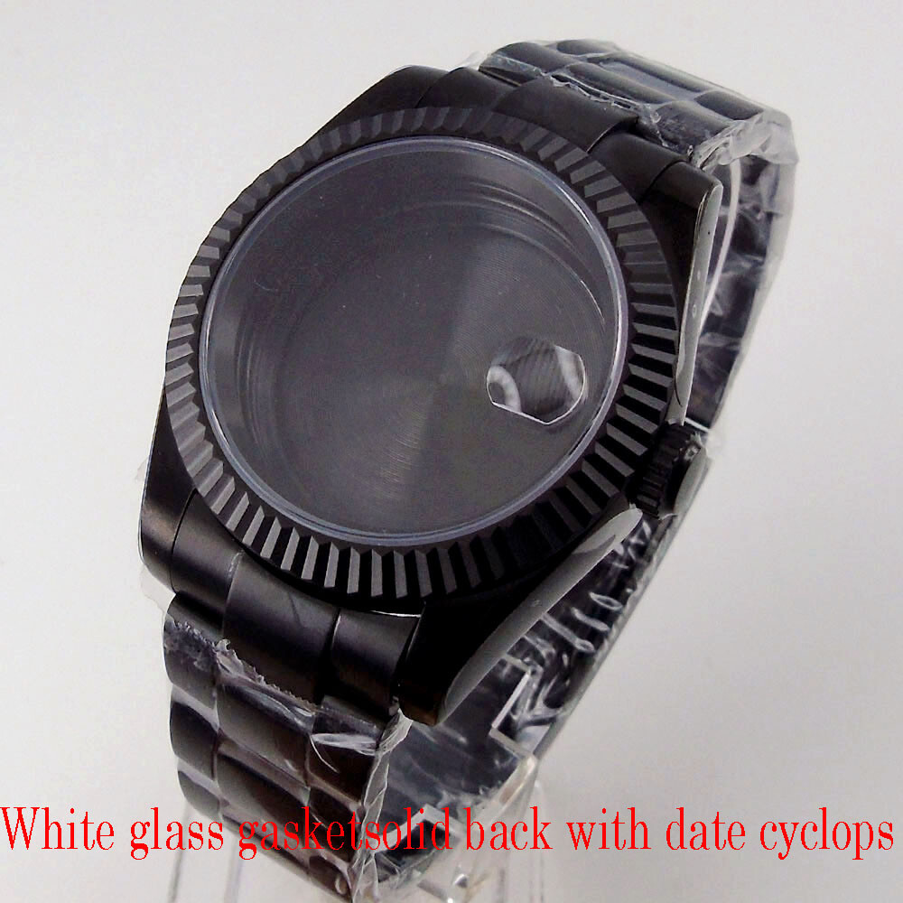 Fit NH35 NH36 ETA 2824 36/39MM Black PVD Fluted Bezel Sapphire Glass Watch Case