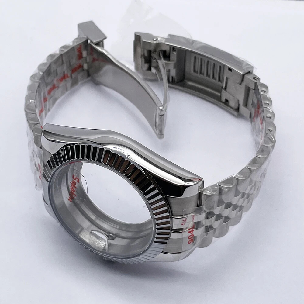 Steel Watch Case 40mm For NH35 NH36 Movement Sapphire Crystal Glass Bracelet