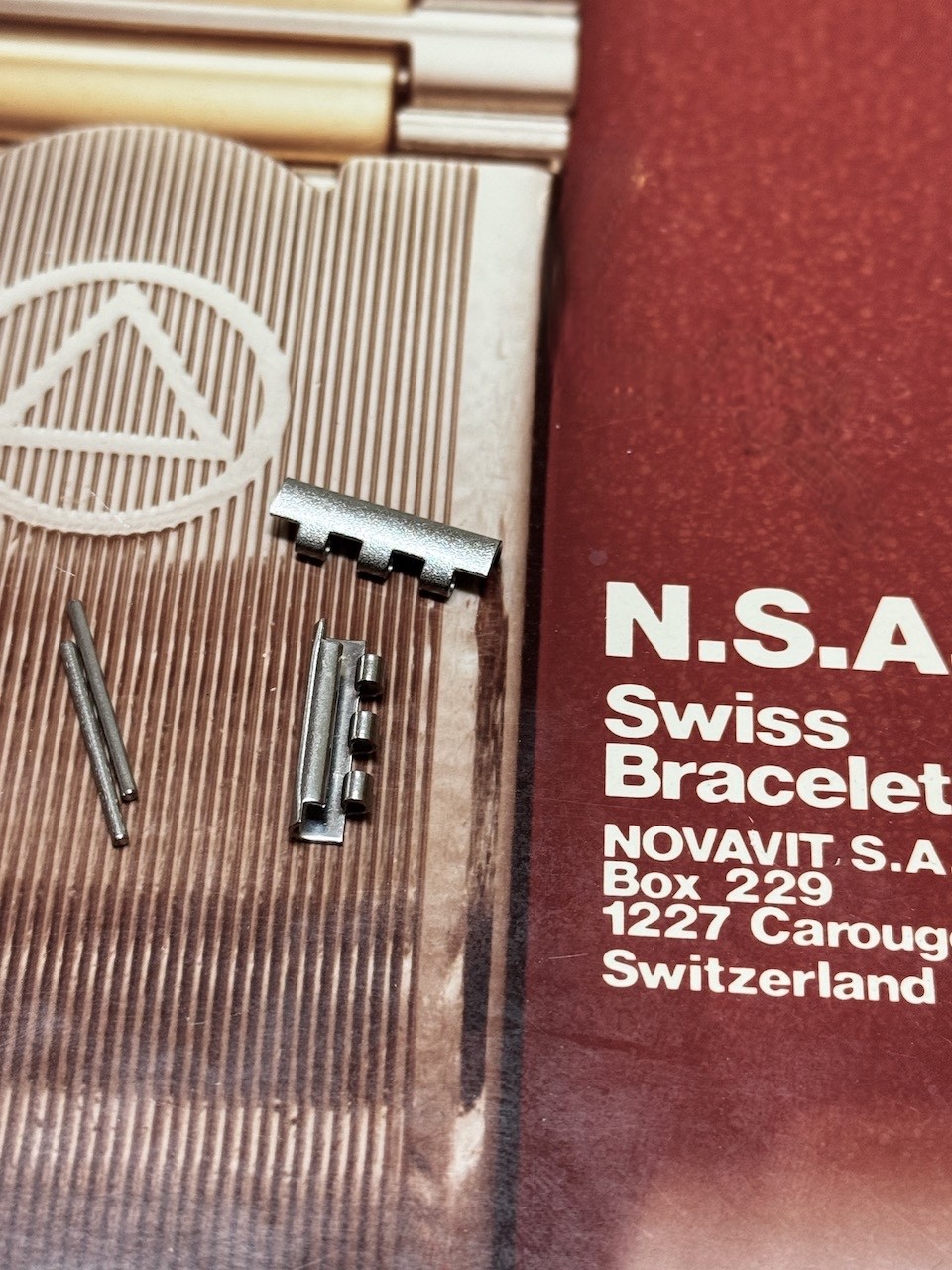 Satin steel 18mm end pieces for 7-row NSA band rare NSA bracelet 1960s NOS parts