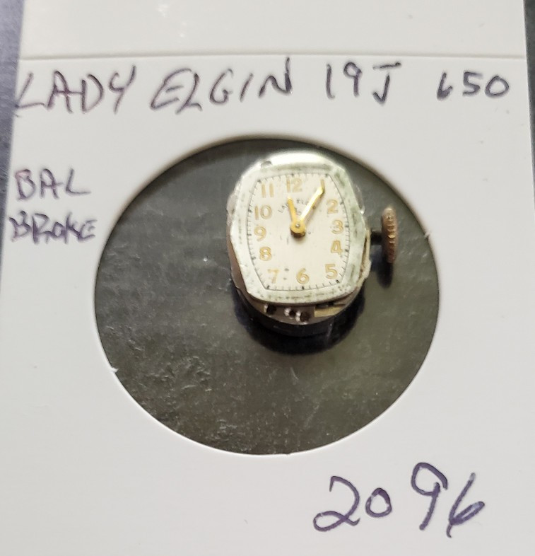 WOMENS LADY ELGIN 19 j 650 WRIST WATCH MOVEMENT #2096