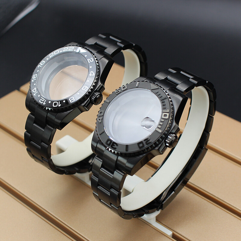 40mm Black Watch Case Strap Stainless steel sliding lock buckle For Seiko Nh35