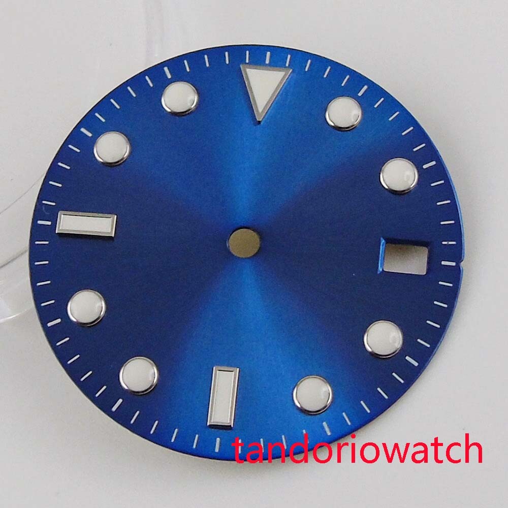 28.5mm balck/blue/grey watch dial with date window fit NH35 automatic movement