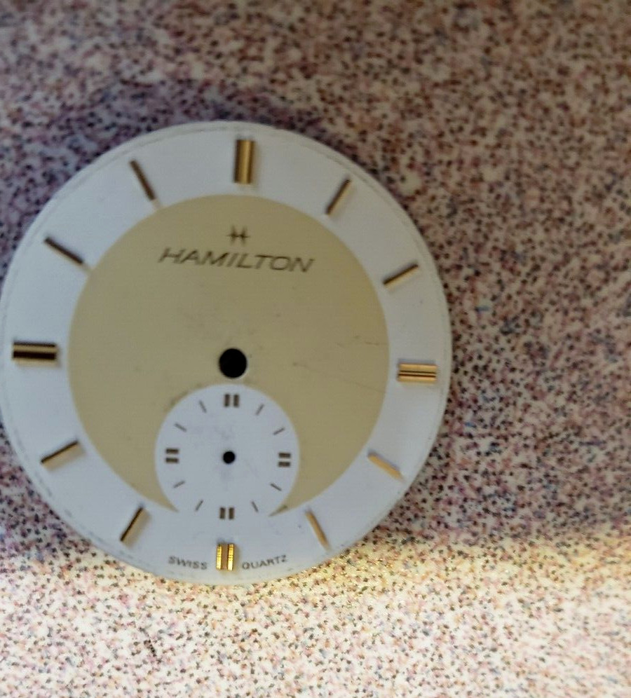 NEW RARE Vintage 70’s 80’s Hamilton Watch Dial Face White Cream Gold Markers