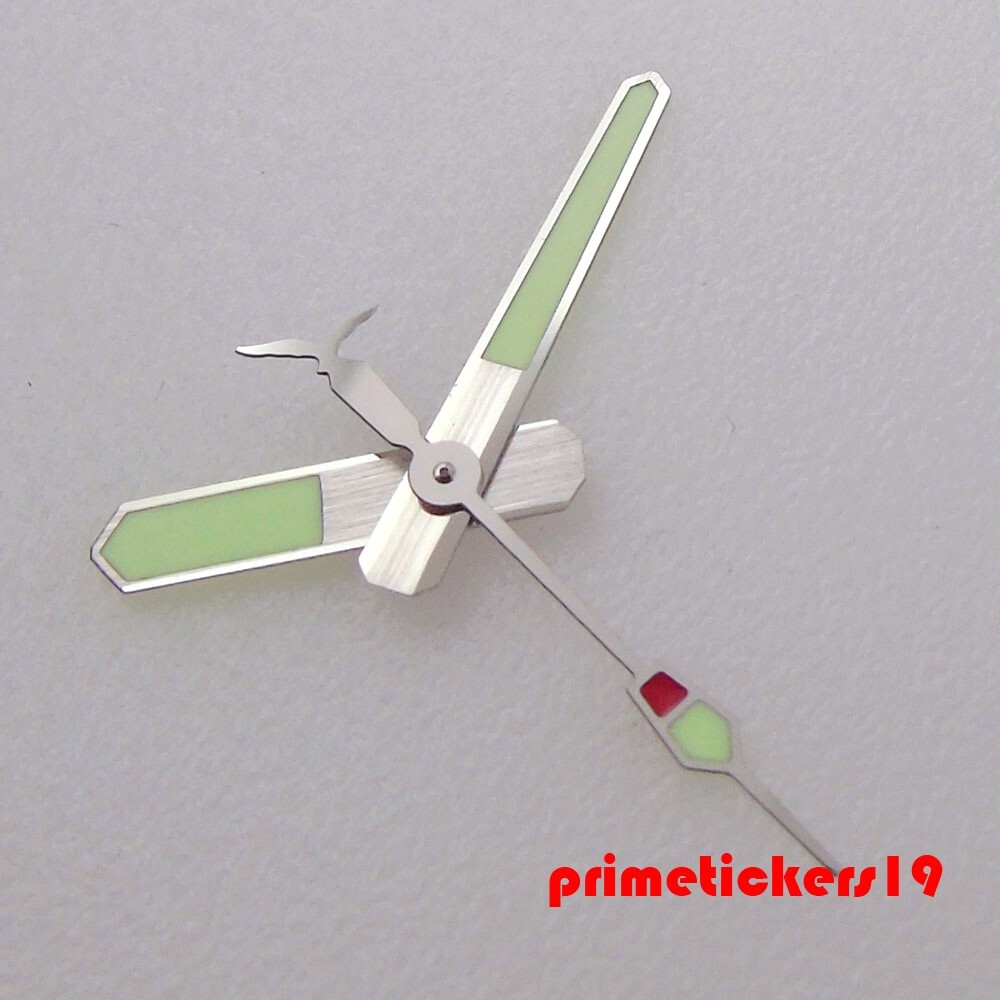 Silver Watch Hands Brushed Pointers Green Lume Fit ETA2824 PT5000 ST2130 Movt