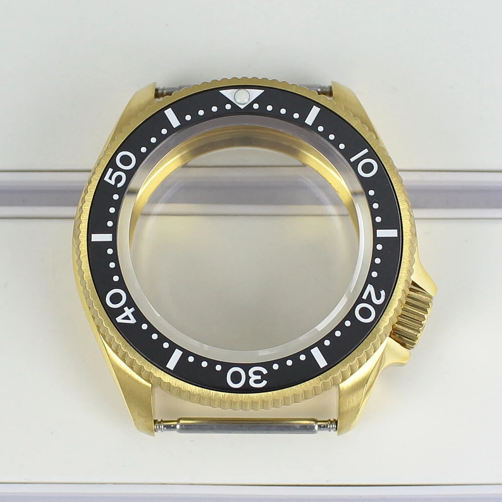 38mm Turtle SKX013 Gold Watch Case Part Sapphire Glass For Seiko Nh35/36Movement