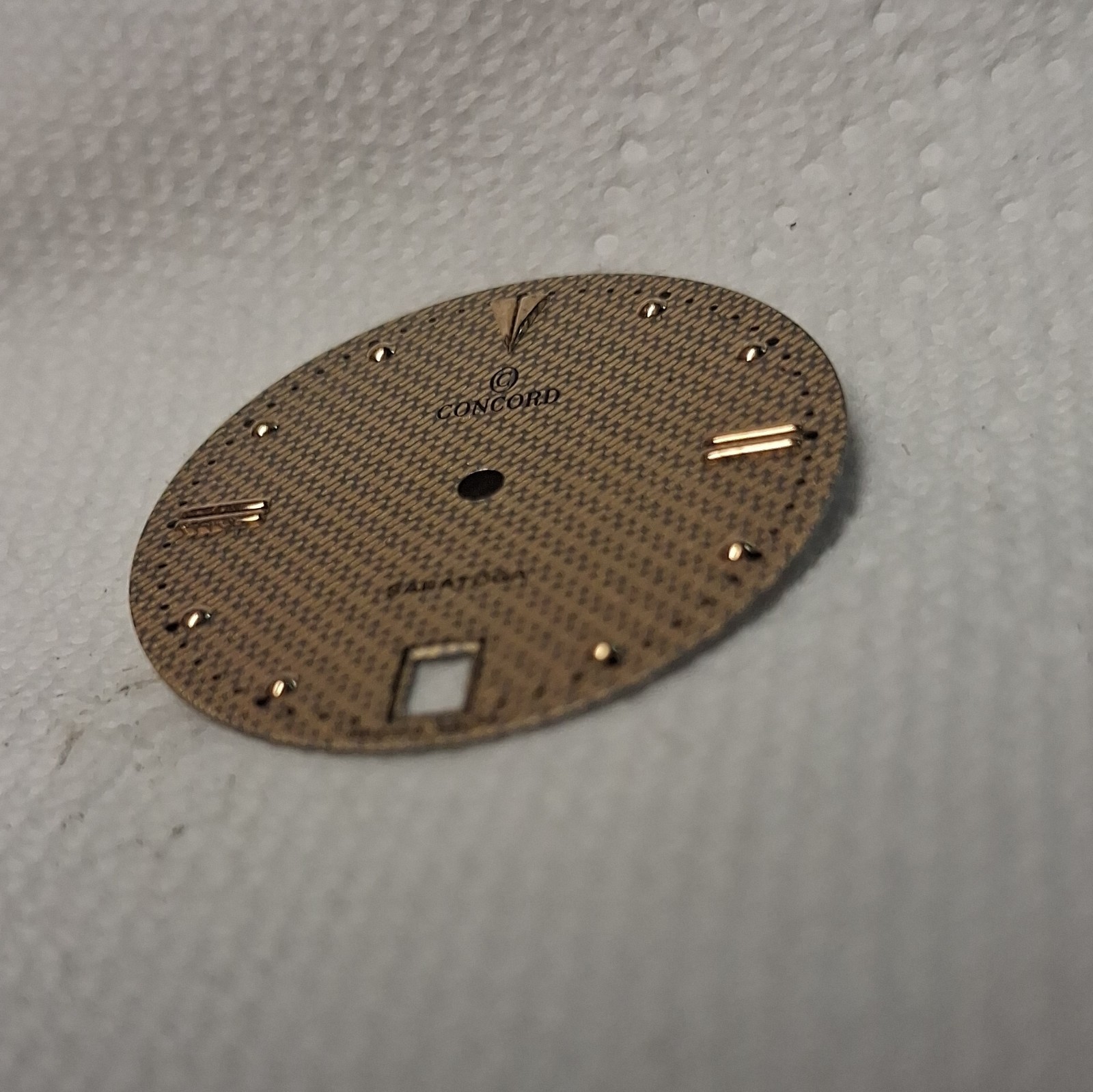 Concord Saratoga Gold Textured Watch Dial Face, Date Window, Hour Marks