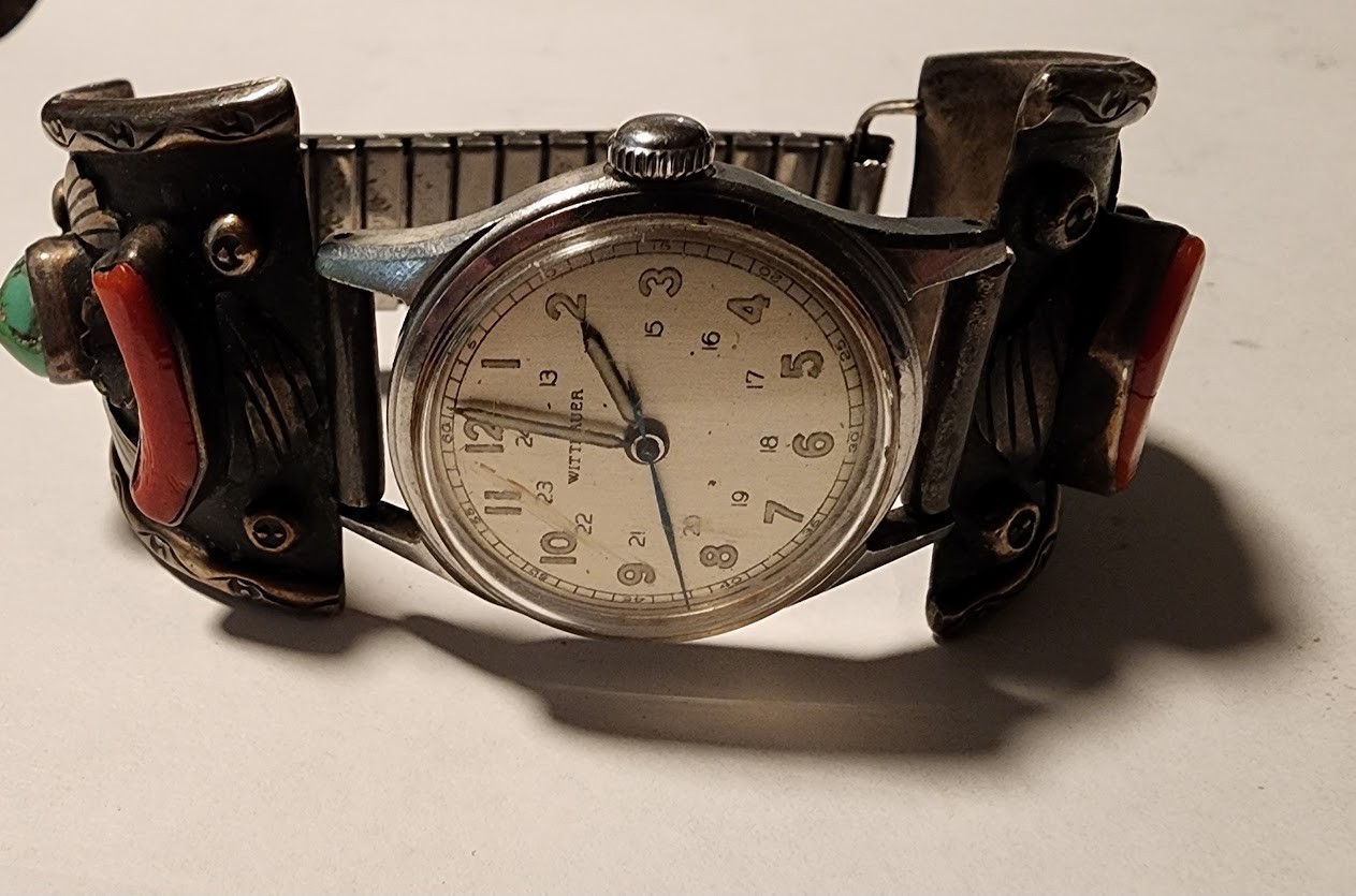 Wittnauer manual-wind wrist watch /handmade Native Zuni Style Band /Free Ship!