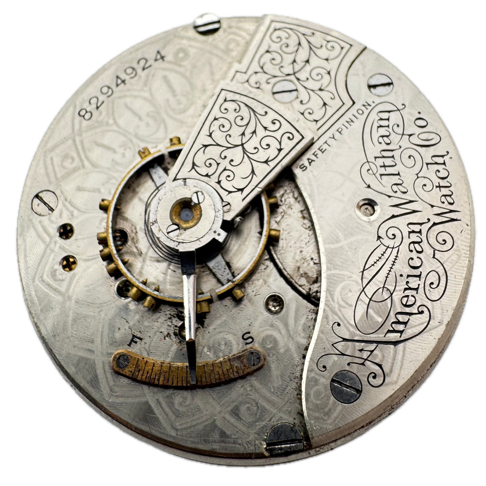 Antique 18s Waltham Roman Fancy Louis XIV Pocket Watch Movement Sterling USA 7J