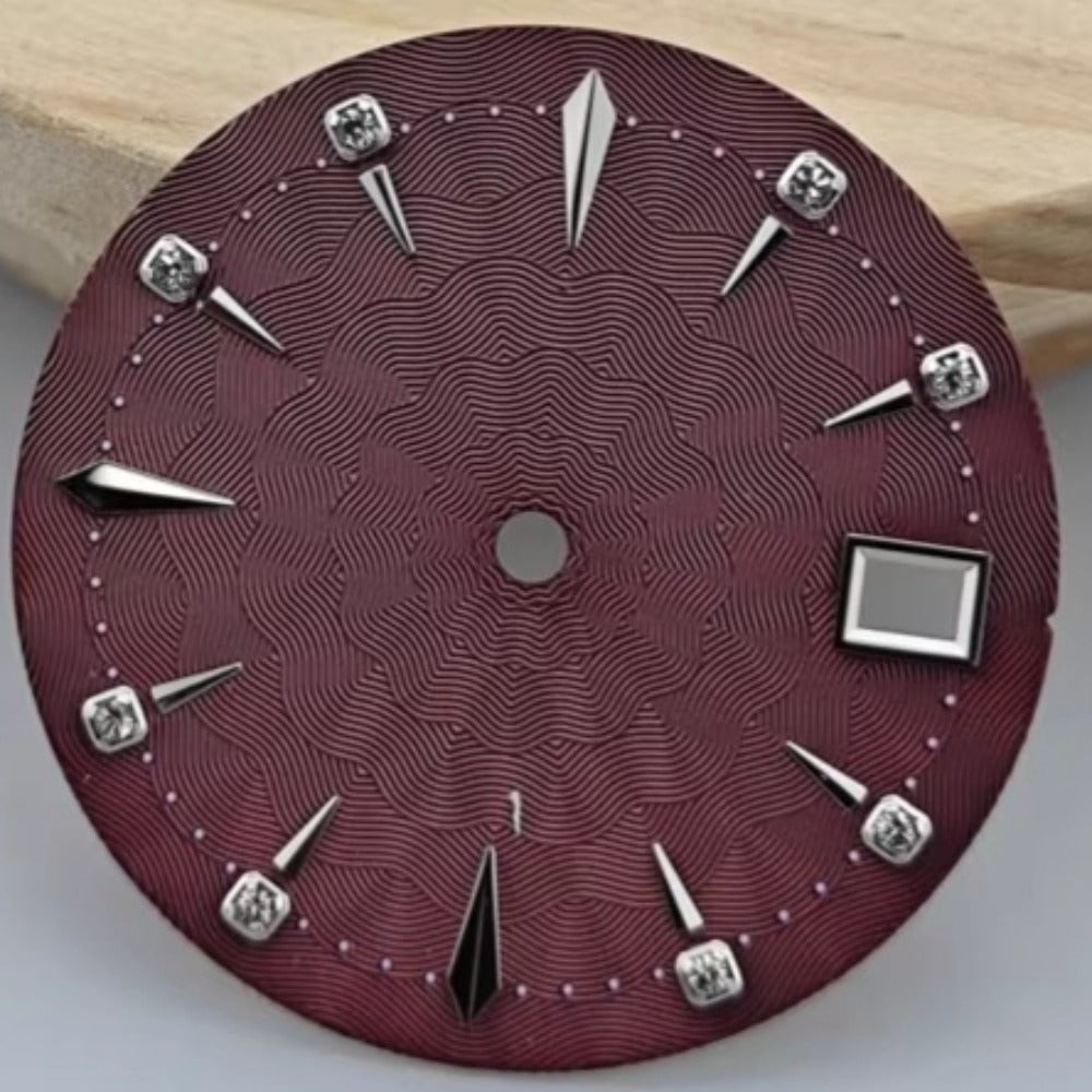 29mm Burgundy Radial Vein Watch Dial Fit for NH35 Movement Single Calendar Lady
