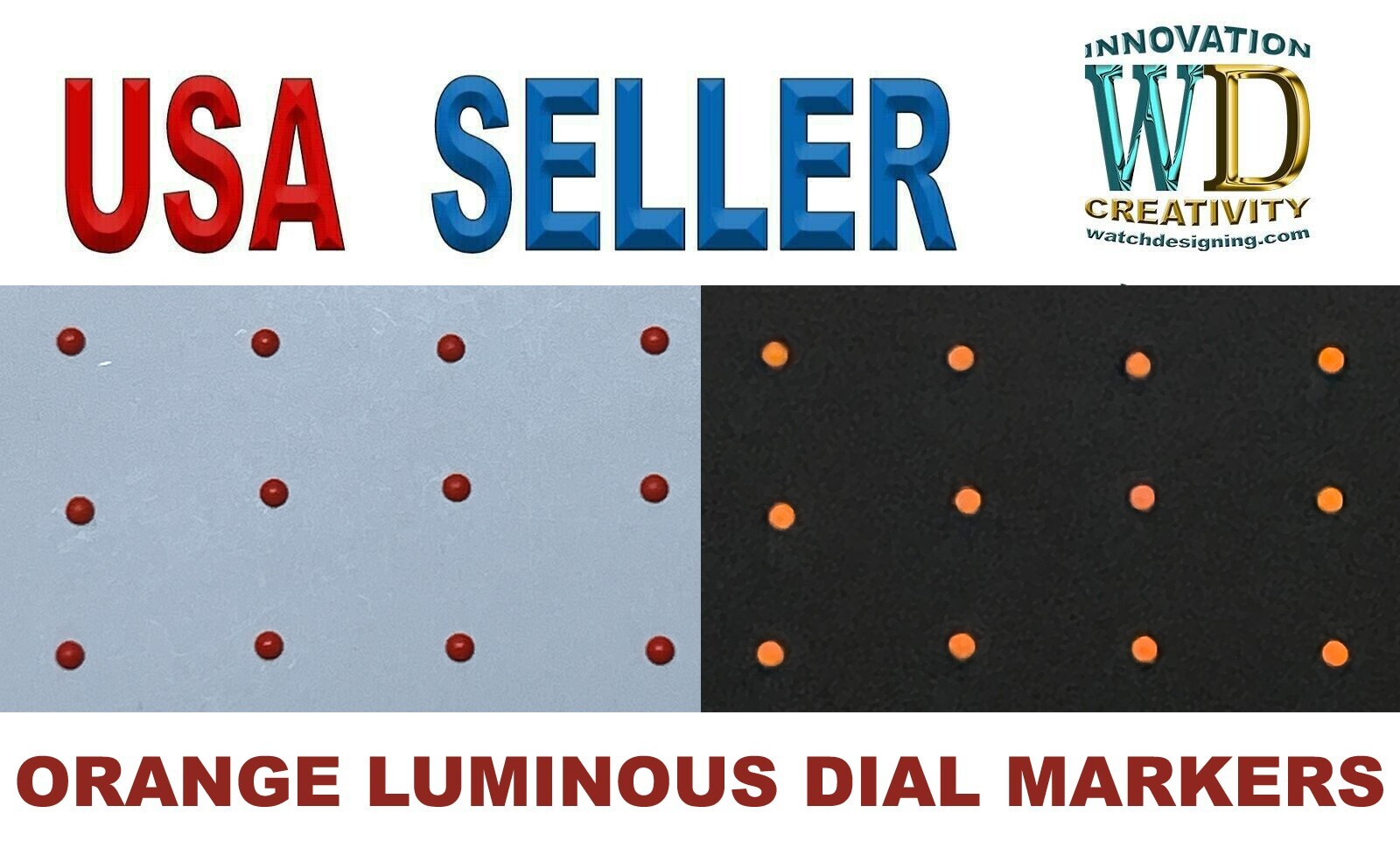 Watch Dial Hour Markers 12 ORANGE LUME 1.15mm Luminous Numerals Dots Bars parts