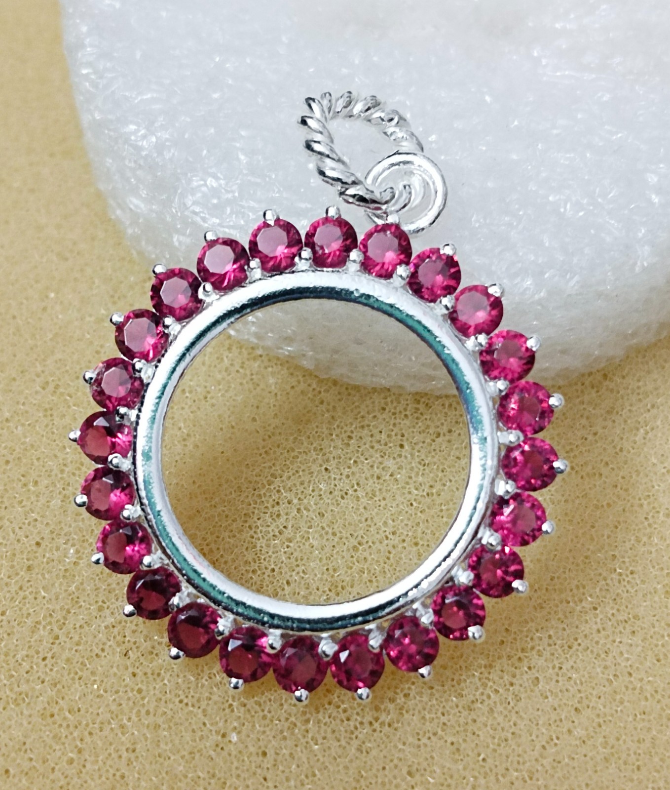 925 Sterling Silver Round Blank Bezel Pendant setting prong Cubic pink CZ Tools