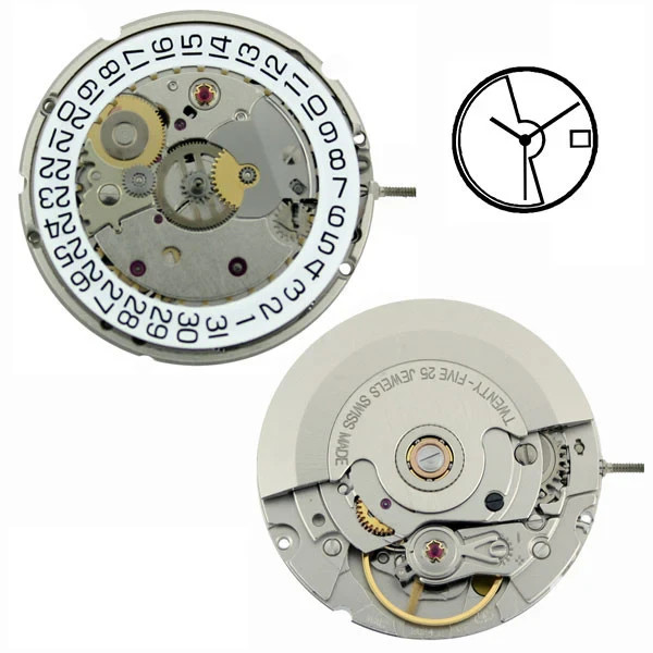 ETA 2824-2, 3 Hands, Date @3, Swiss Made Automatic Watch Movement, Ht. 6.50MM