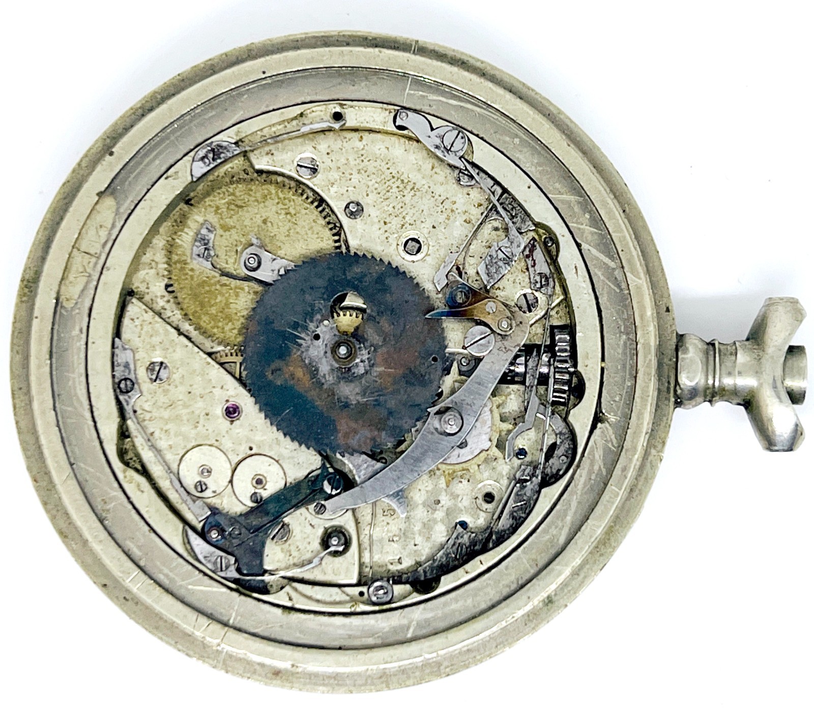 A.HUGUENIN TRIPLE DATE COMPLICATED POCKET WATCH MOVEMENT Parts/Repair Lot 2567