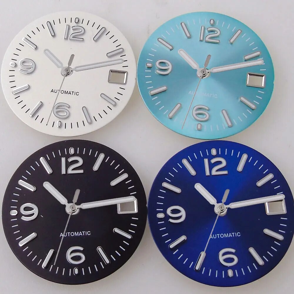 29mm Blue Black White Dial Date Window Fit Automatic NH35 NH36 7S26 Watch Parts