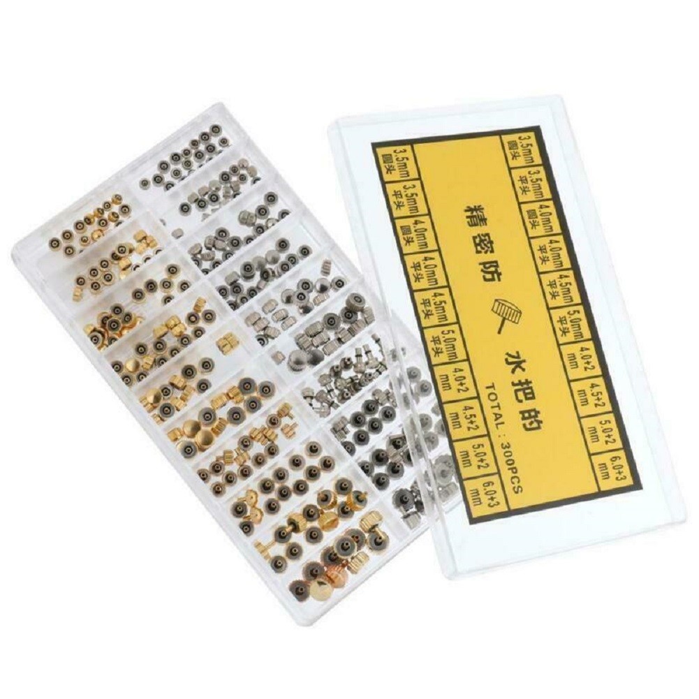 Mixed Sizes Silver Gold Watch Stem Crown Repair Parts Assortment Set Gold&Silver