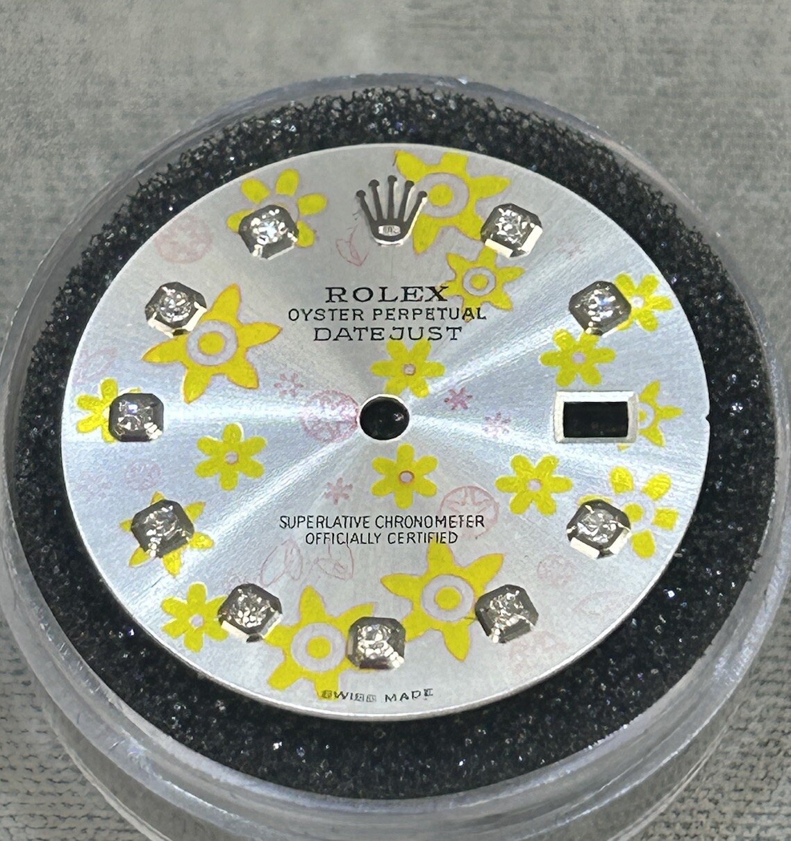 Rolex 36mm Datejust Custom Silver Floral Dial With Diamond Markers For Quickset
