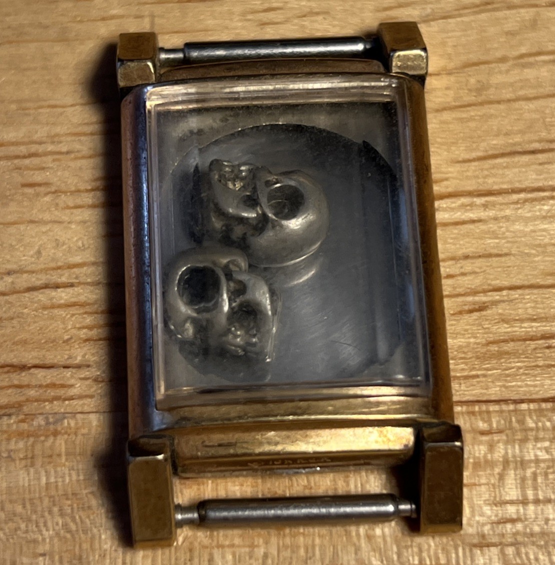 Vintage 10K R.G.P. Rolled Gold Plate Watch Bezel W/ Metal Skulls Folk Art Bezel
