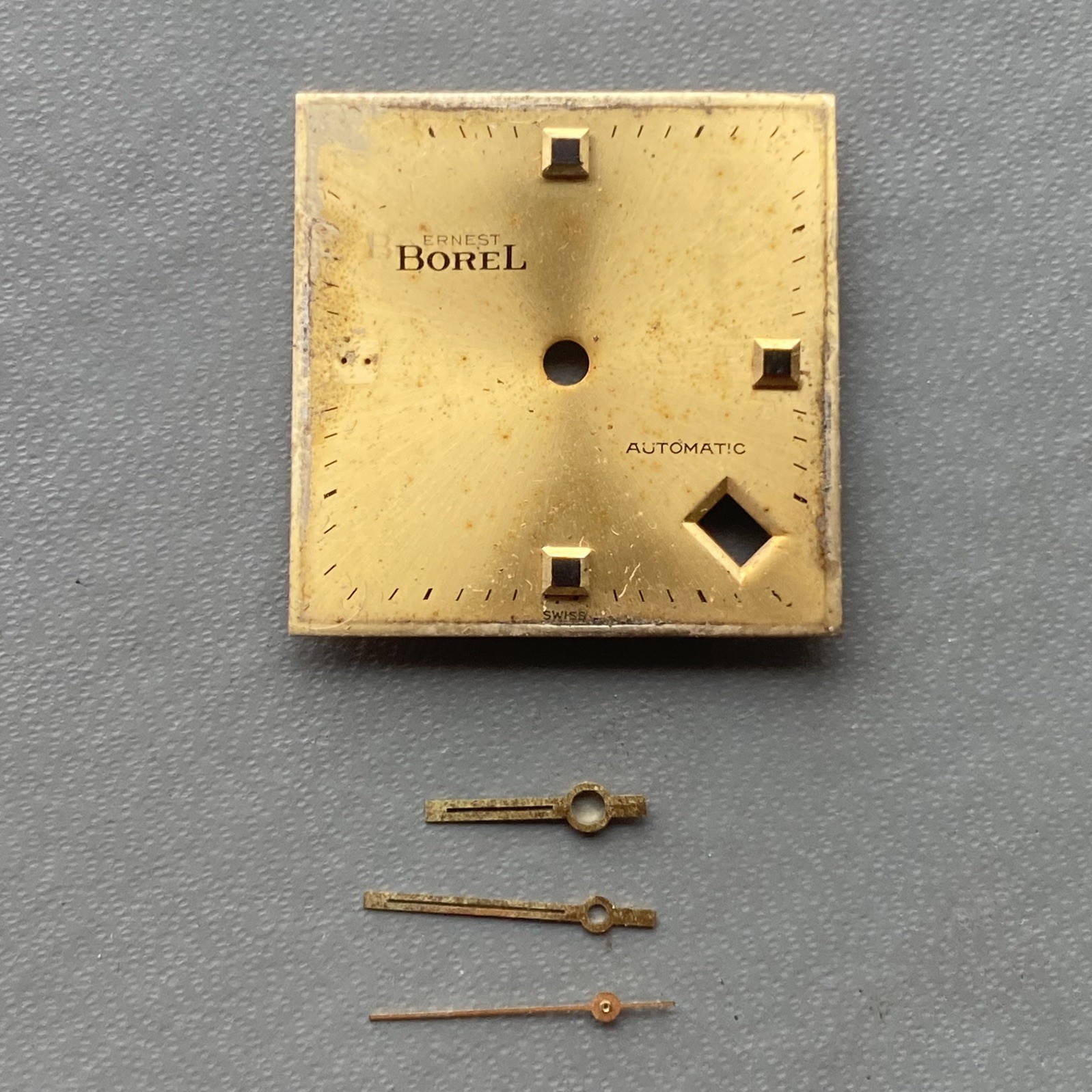 Vintage Ernest Borel Automatic Watch Dial And Hands. Gold 23.5 x 23.5