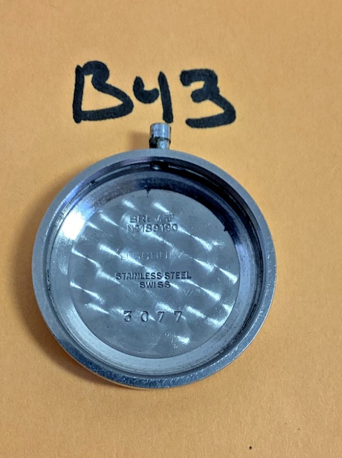 WWII Era Military Brev Wrist Watch Case Back 26.8MM #189190 Swiss 3077 J. Schulz