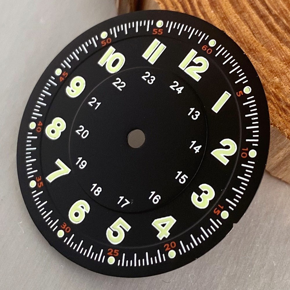 29mm Black Retro Pilot Lume Watch Dial Face Fit NH35 ETA2824 Miyota8215 Movement