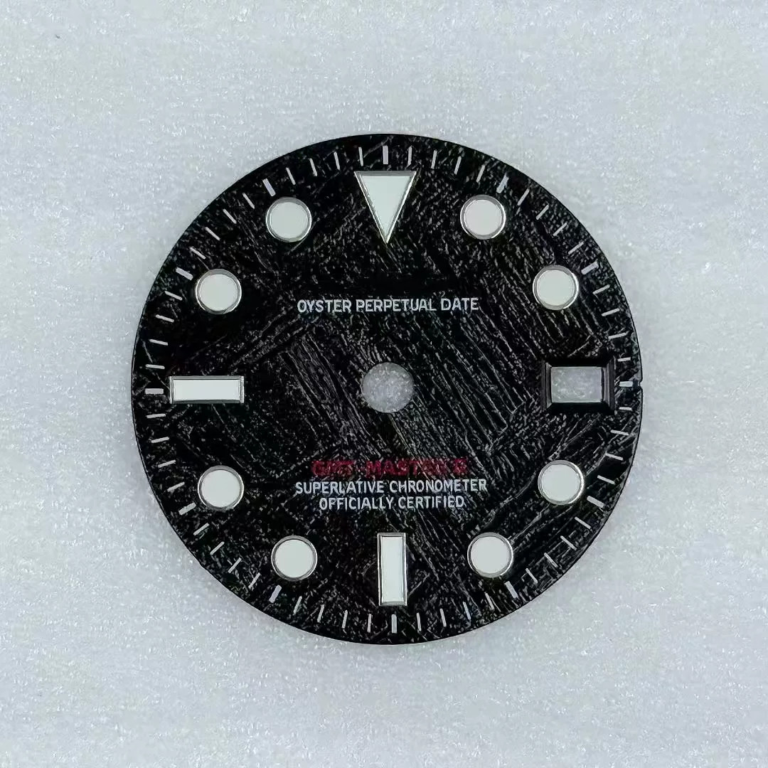 28.5mm GMT Meteorite pattern Watch Dial Green Luminous For NH34 Movement