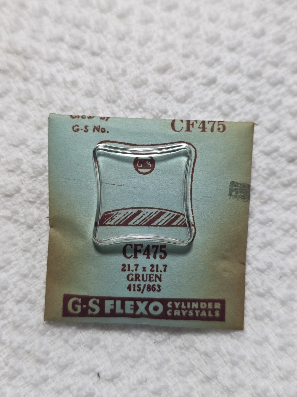 G-S Watch Crystal CF475 Gruen 415/863 21.7X21.7