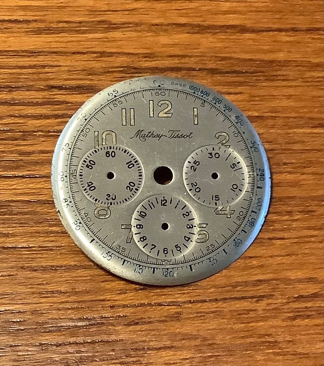 Mathey Tissot Three Register Chronograph Arabic Numerals Silver Dial 28.4mm