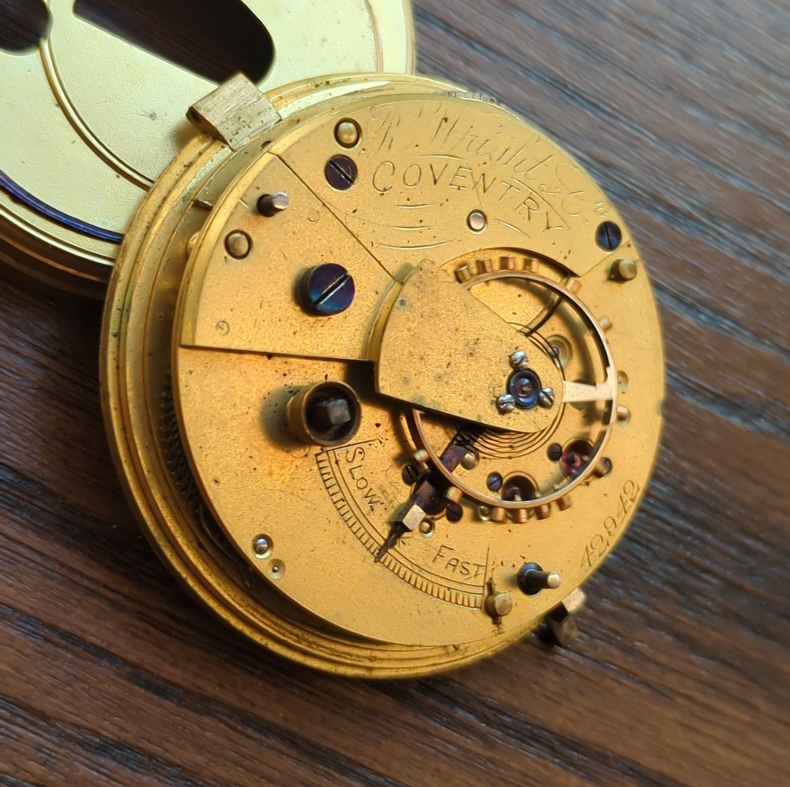 R. Wright & Co Coventry Fusee Pocket Watch Movement Ticking but Stops (BT61)