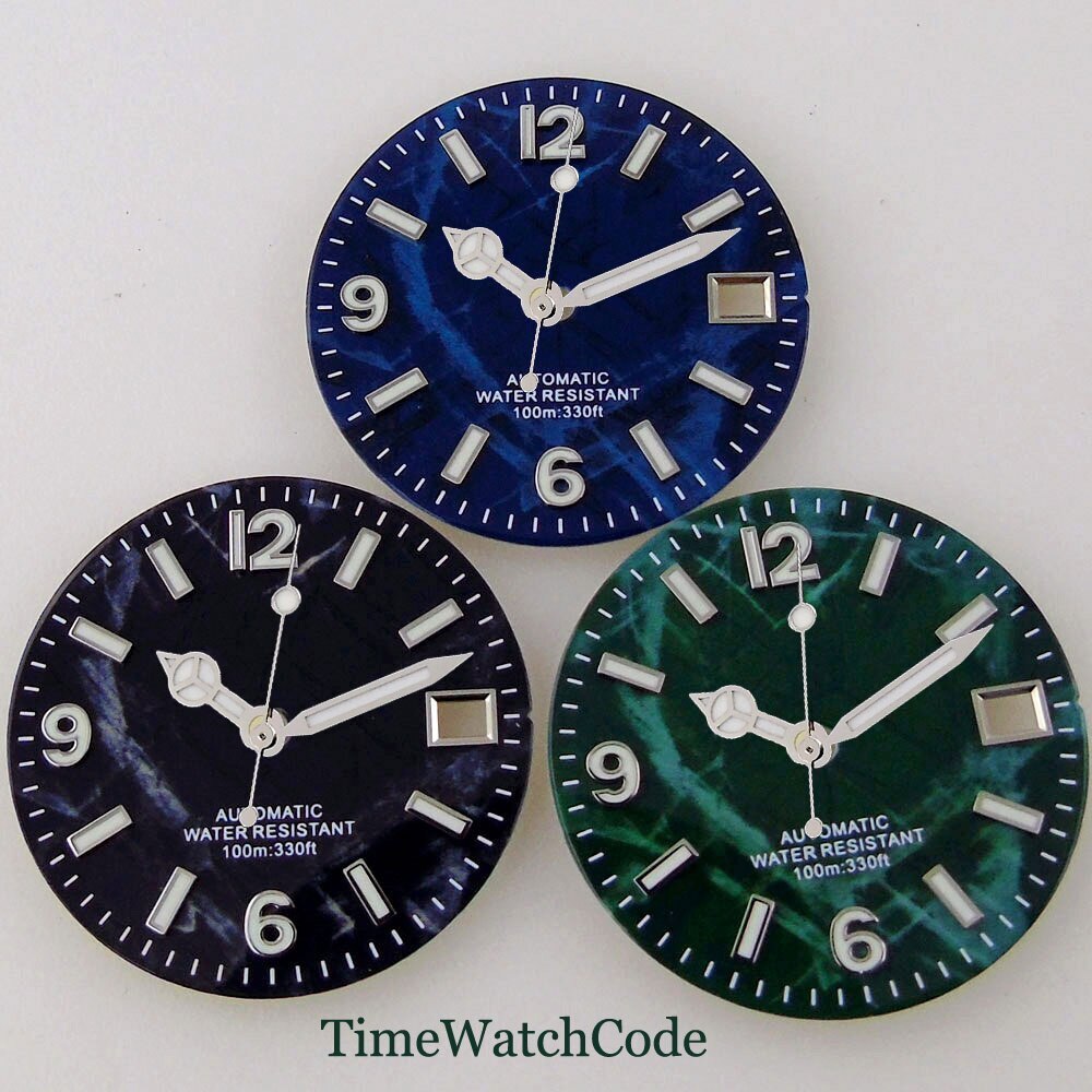 29mm Luminous Watch Dial Face Fit for NH35A NH36A Black Blue Green Date Window