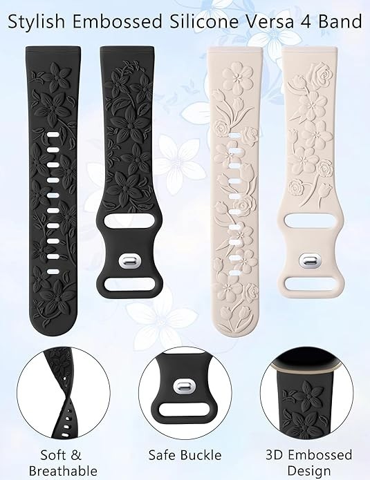 Minyee 2 Pack Floral Engraved Band Compatible with Fitbit Versa 4/V… Fast Ship
