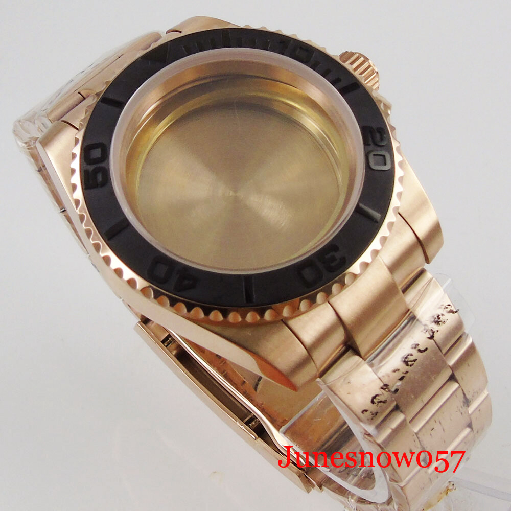 SUB Rose Gold Coated Watch Case Brush Band Fit ETA 2836 MIYOTA MINGZHU 2813