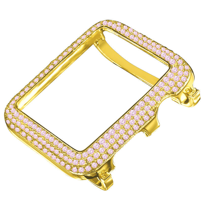 Custom Apple Watch Bezel Rose Gold Pink On Silver Series # 2 & 3 Diamond Case